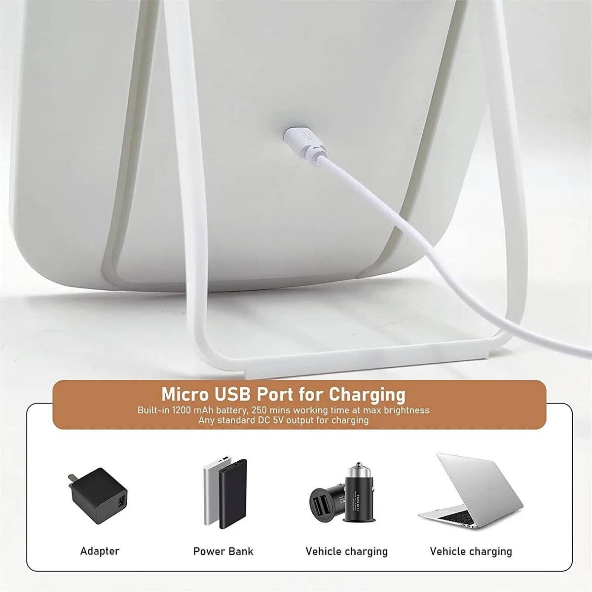 .....SC162476 USB Rechargeable LED Vanity Mirror: WHITE-162476 / OS